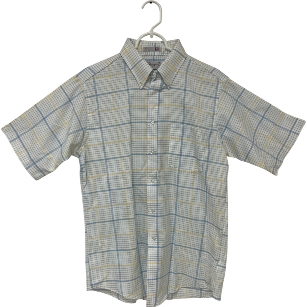 Newport Plaid‎ Multicolor Button Down Shirt Mens M Short Sleeve Cotton Blend Vtg